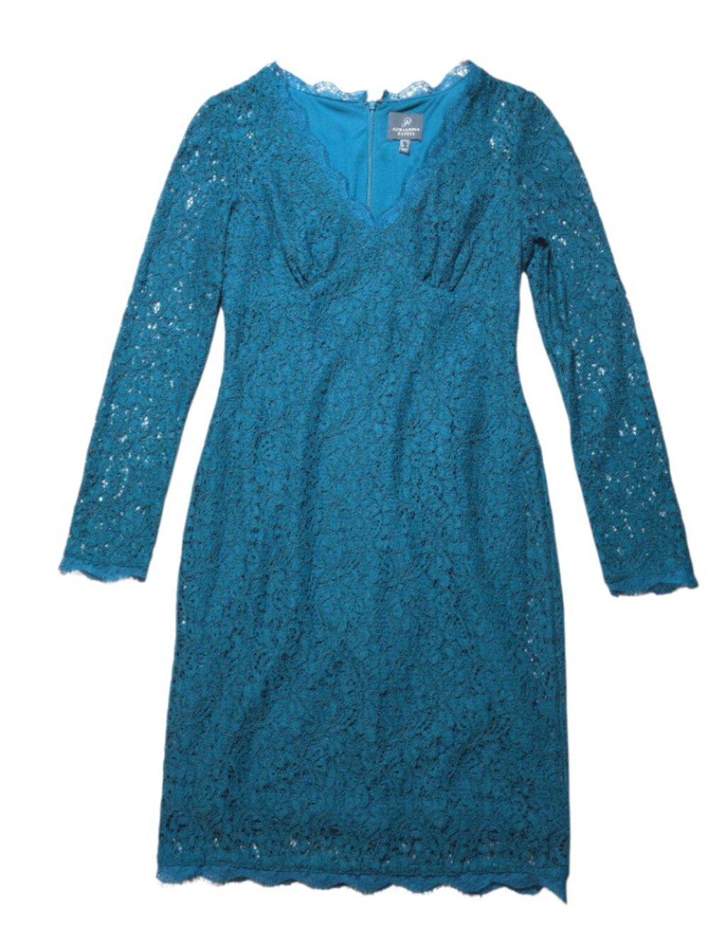 Adrianna Papell Teal Lace Sheath Dress Size 4 Long Sleeve Cocktail Formal